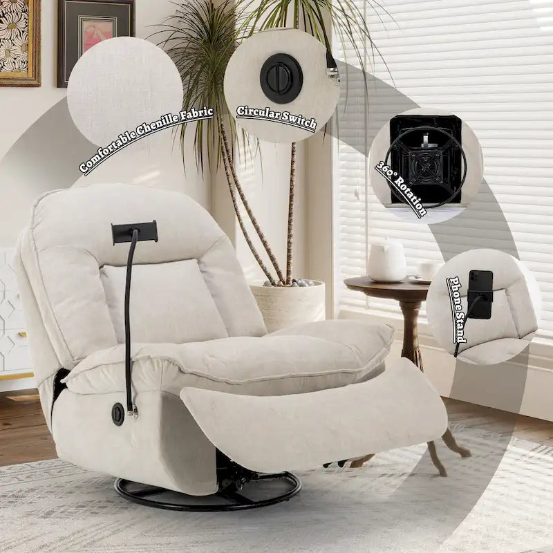 Fauteuil inclinable pivotant en chenille réglable Clihome avec support de téléphone