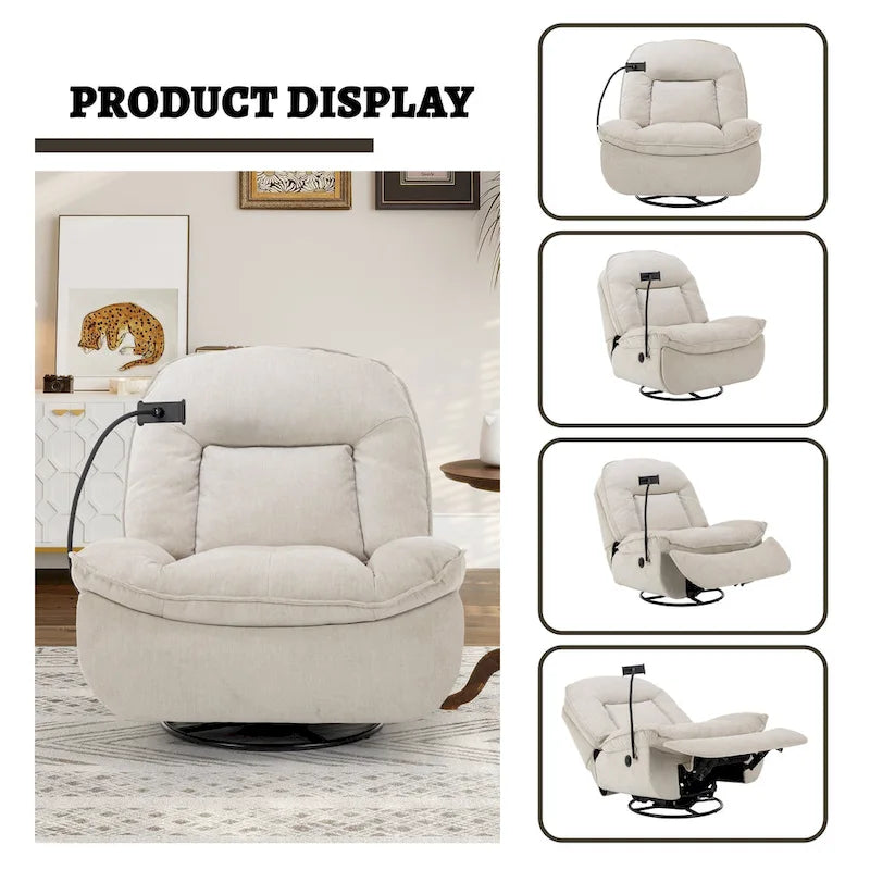 Fauteuil inclinable pivotant en chenille réglable Clihome avec support de téléphone