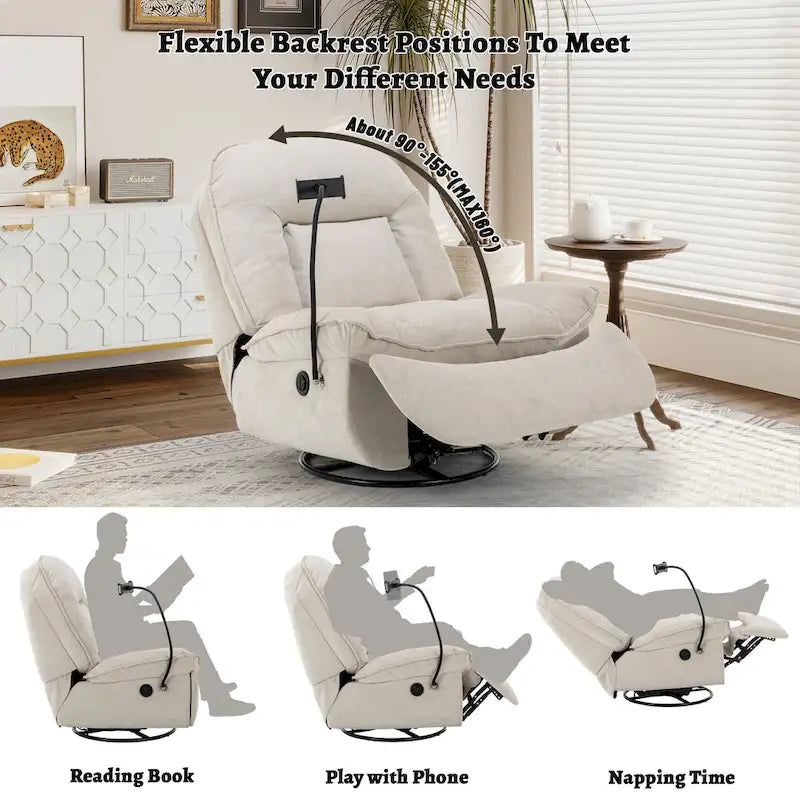 Fauteuil inclinable pivotant en chenille réglable Clihome avec support de téléphone