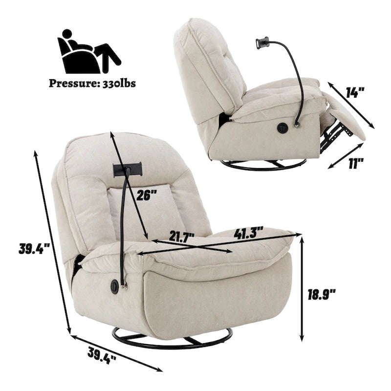 Fauteuil inclinable pivotant en chenille réglable Clihome avec support de téléphone