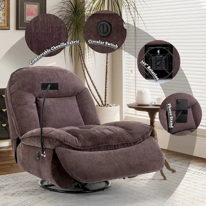 Fauteuil inclinable pivotant en chenille réglable Clihome avec support de téléphone