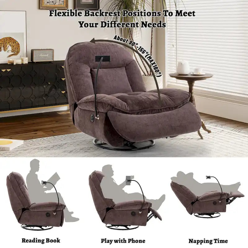 Fauteuil inclinable pivotant en chenille réglable Clihome avec support de téléphone