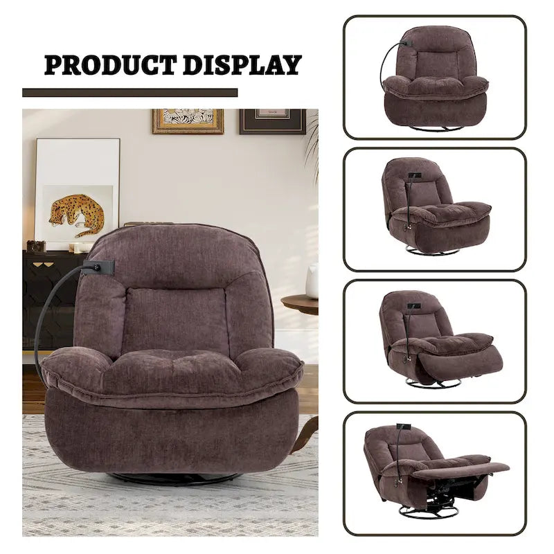 Fauteuil inclinable pivotant en chenille réglable Clihome avec support de téléphone