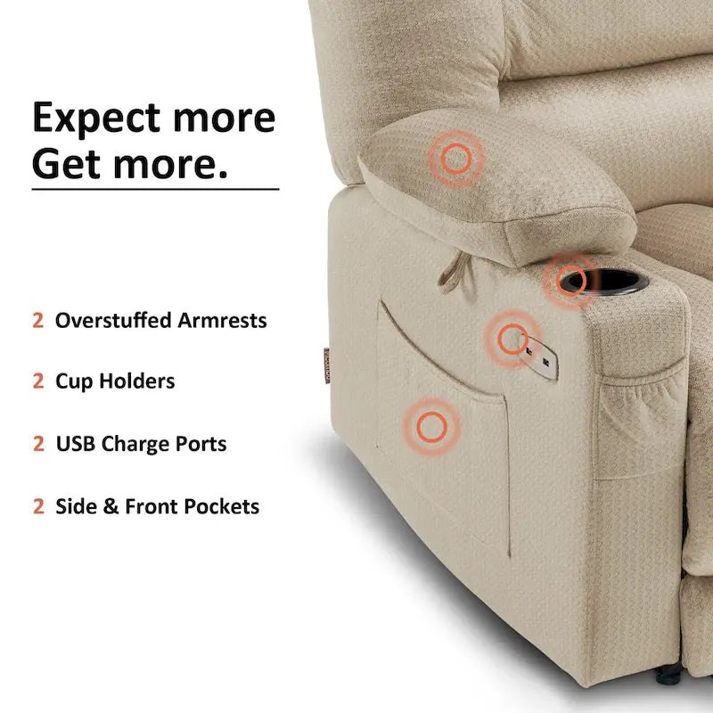 Fauteuil inclinable électrique MCombo avec chauffage et massage, tissu 6079/PR670