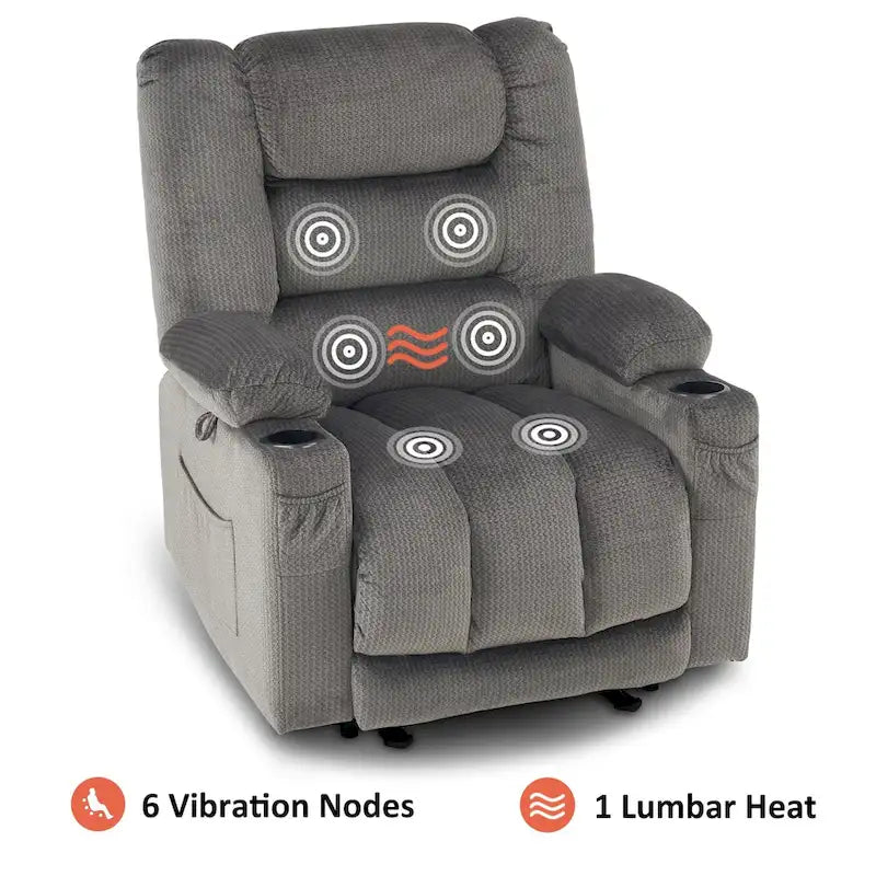 Fauteuil inclinable électrique MCombo avec chauffage et massage, tissu 6079/PR670