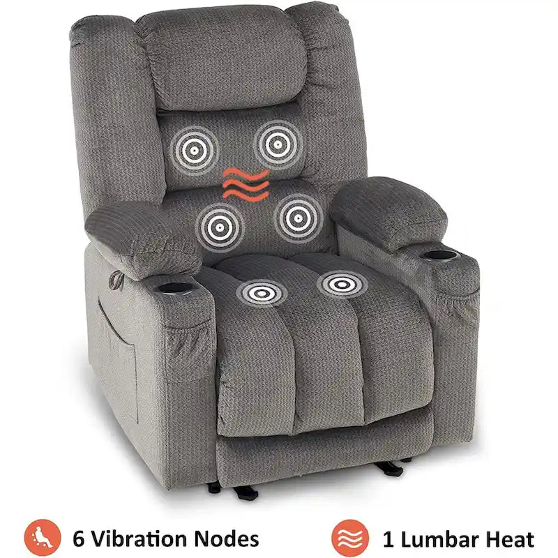 Fauteuil inclinable électrique MCombo avec chauffage et massage, tissu 6079/PR670