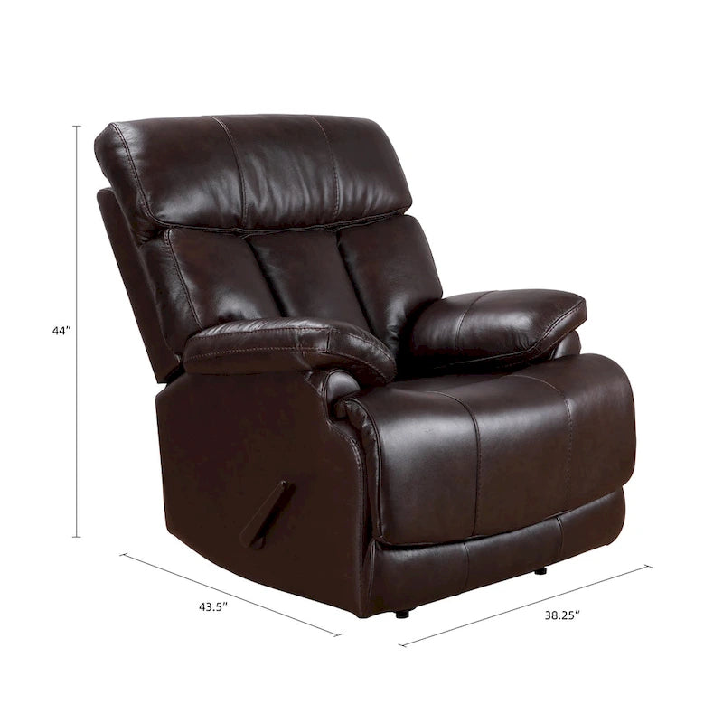 Fauteuil inclinable manuel Davin en cuir véritable pleine fleur marron avec repose-pieds extensible