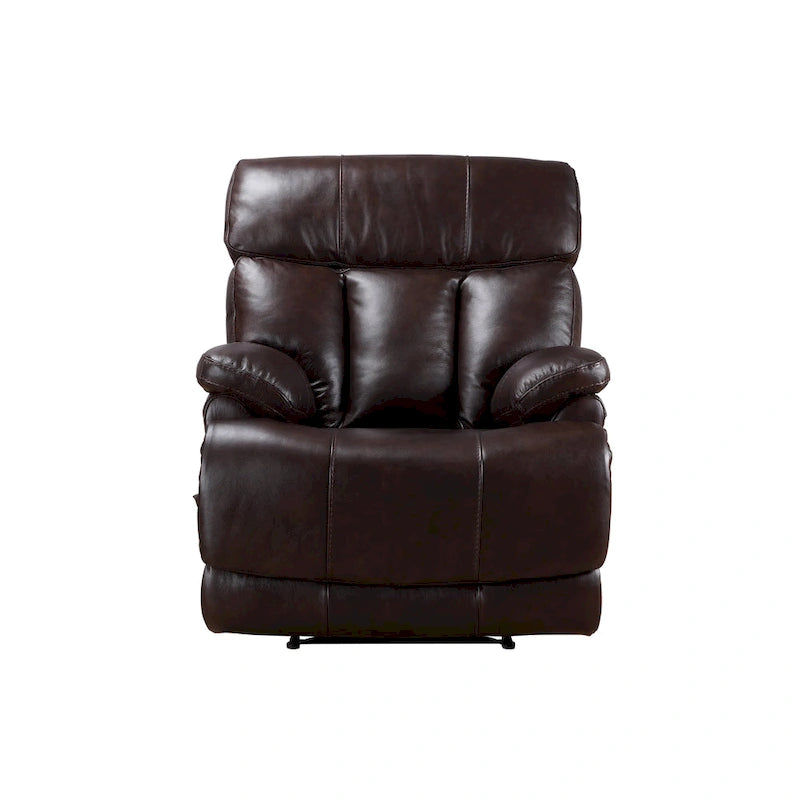 Fauteuil inclinable manuel Davin en cuir véritable pleine fleur marron avec repose-pieds extensible
