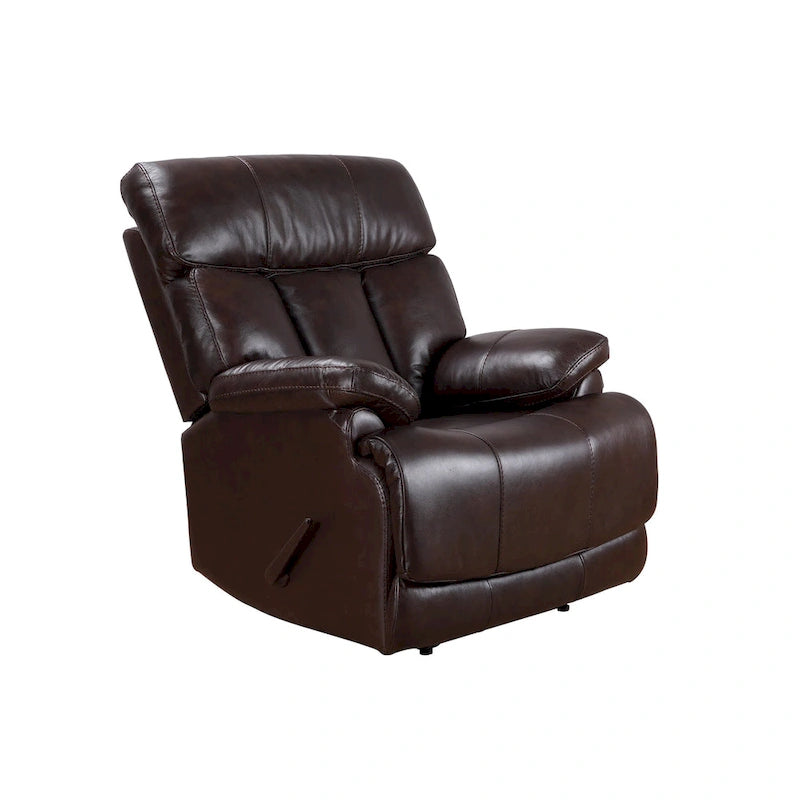 Fauteuil inclinable manuel Davin en cuir véritable pleine fleur marron avec repose-pieds extensible