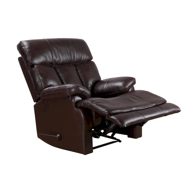 Fauteuil inclinable manuel Davin en cuir véritable pleine fleur marron avec repose-pieds extensible