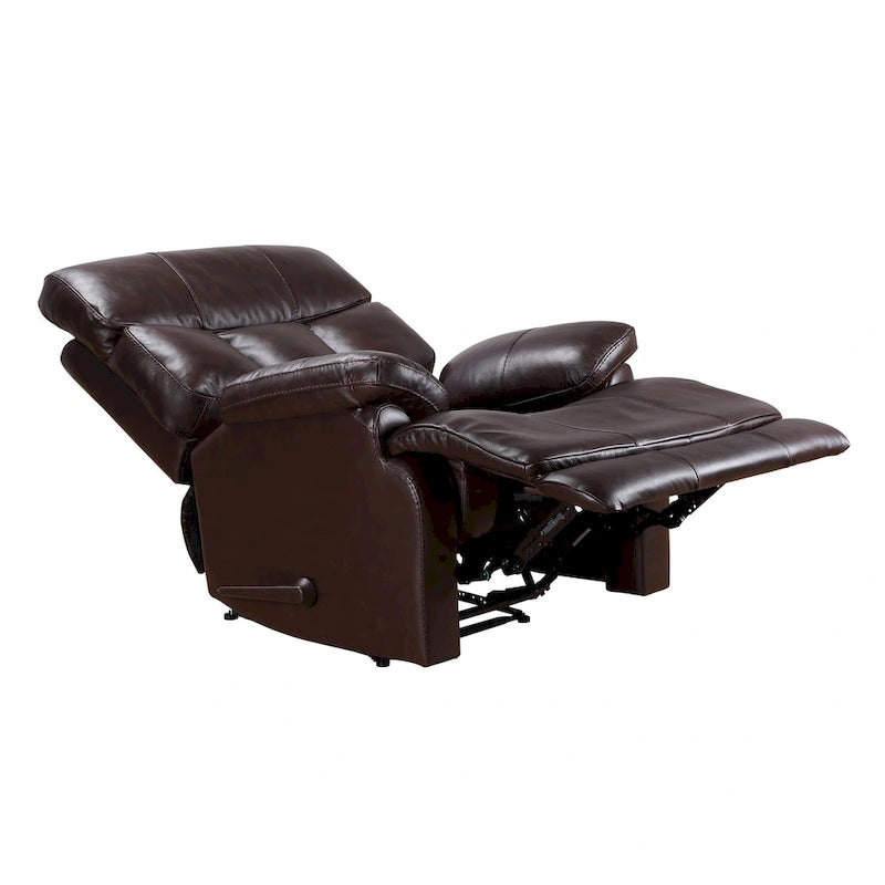 Fauteuil inclinable manuel Davin en cuir véritable pleine fleur marron avec repose-pieds extensible
