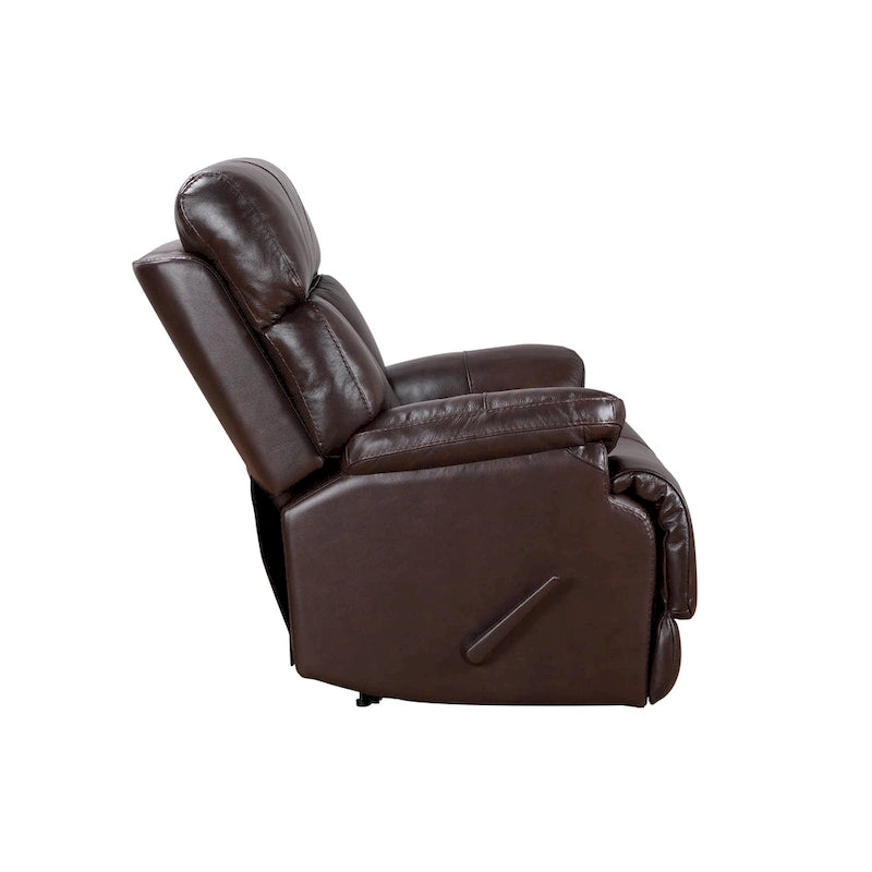 Fauteuil inclinable manuel Davin en cuir véritable pleine fleur marron avec repose-pieds extensible
