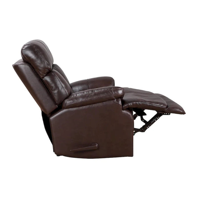 Fauteuil inclinable manuel Davin en cuir véritable pleine fleur marron avec repose-pieds extensible