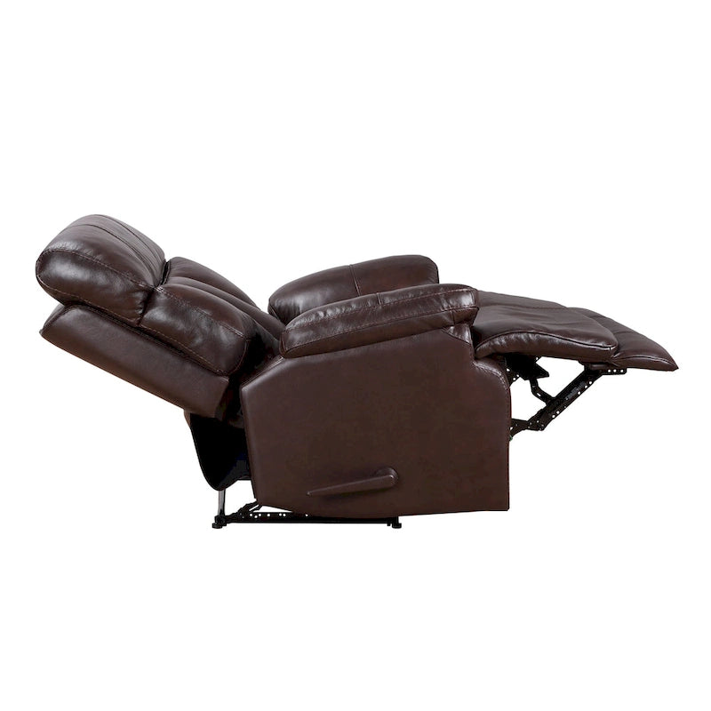 Fauteuil inclinable manuel Davin en cuir véritable pleine fleur marron avec repose-pieds extensible