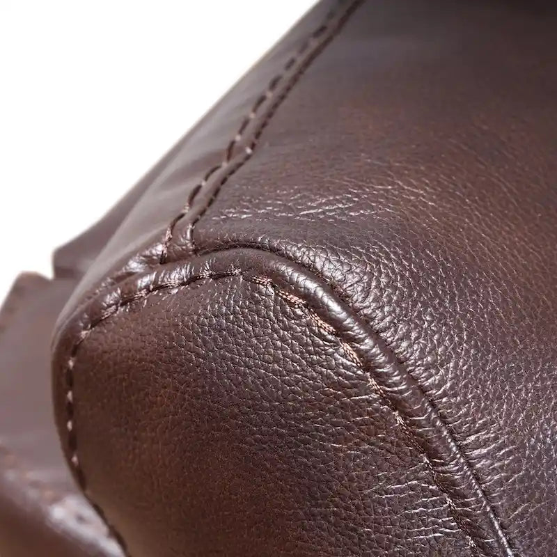Fauteuil inclinable manuel Davin en cuir véritable pleine fleur marron avec repose-pieds extensible