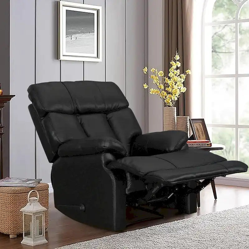 Fauteuil inclinable manuel Davin en cuir véritable pleine fleur marron avec repose-pieds extensible