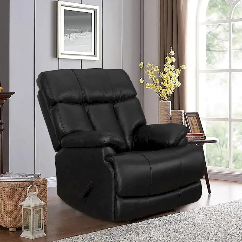 Fauteuil inclinable manuel Davin en cuir véritable pleine fleur marron avec repose-pieds extensible