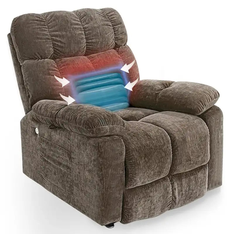 Fauteuil inclinable électrique Liyasi avec 2 moteurs, massage et chaleur pour personnes âgées, 3 positions, 2 poches latérales, port de charge USB P