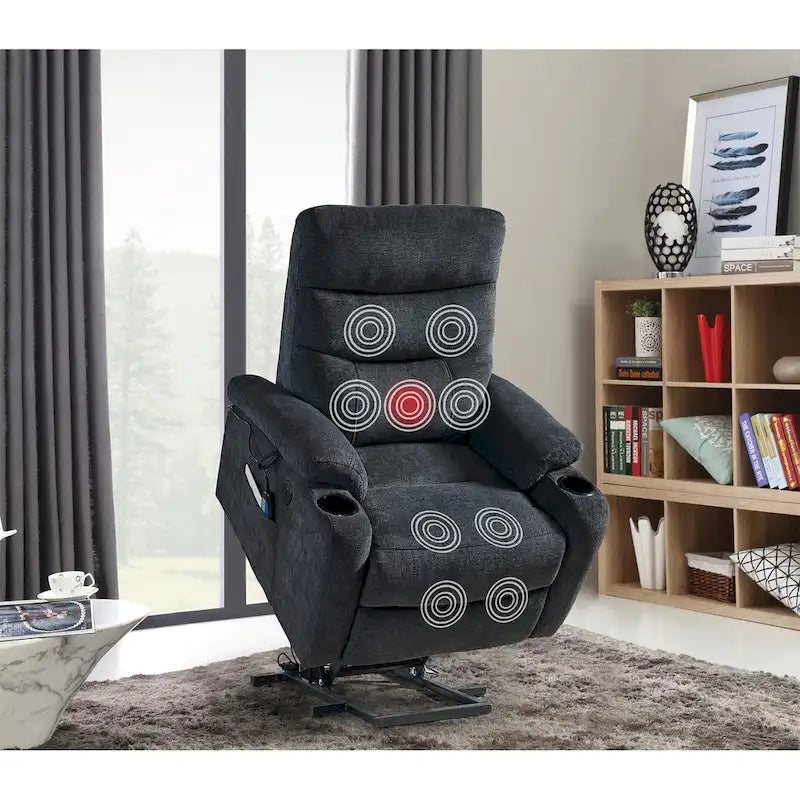Fauteuil inclinable électrique Liyasi avec massage et chauffage pour personnes âgées, 3 positions, 2 poches latérales, porte-gobelets, chargeur USB