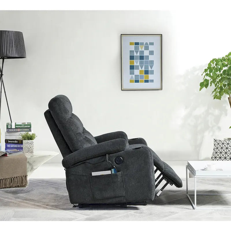 Fauteuil inclinable électrique Liyasi avec massage et chauffage pour personnes âgées, 3 positions, 2 poches latérales, porte-gobelets, chargeur USB