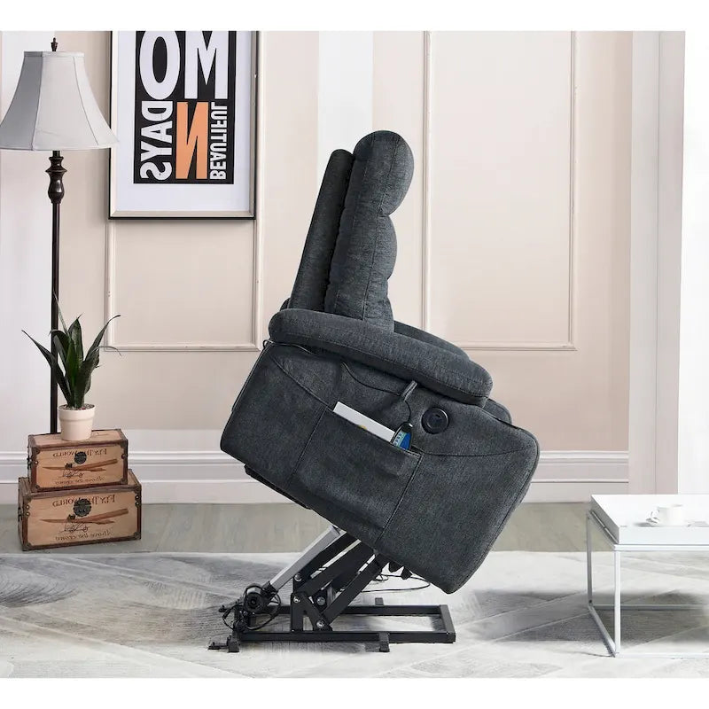 Fauteuil inclinable électrique Liyasi avec massage et chauffage pour personnes âgées, 3 positions, 2 poches latérales, porte-gobelets, chargeur USB