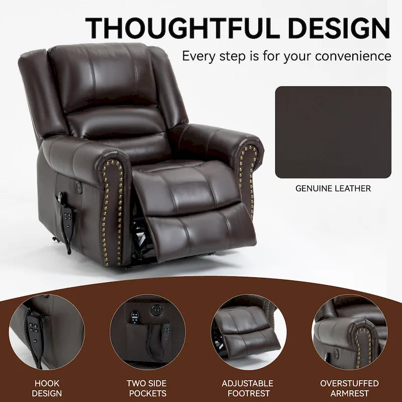 Fauteuil inclinable releveur électrique, Chaleur, Massage, Double moteur, Inclinaison infinie jusqu'à 158 kg, Mécanisme robuste avec ports USB