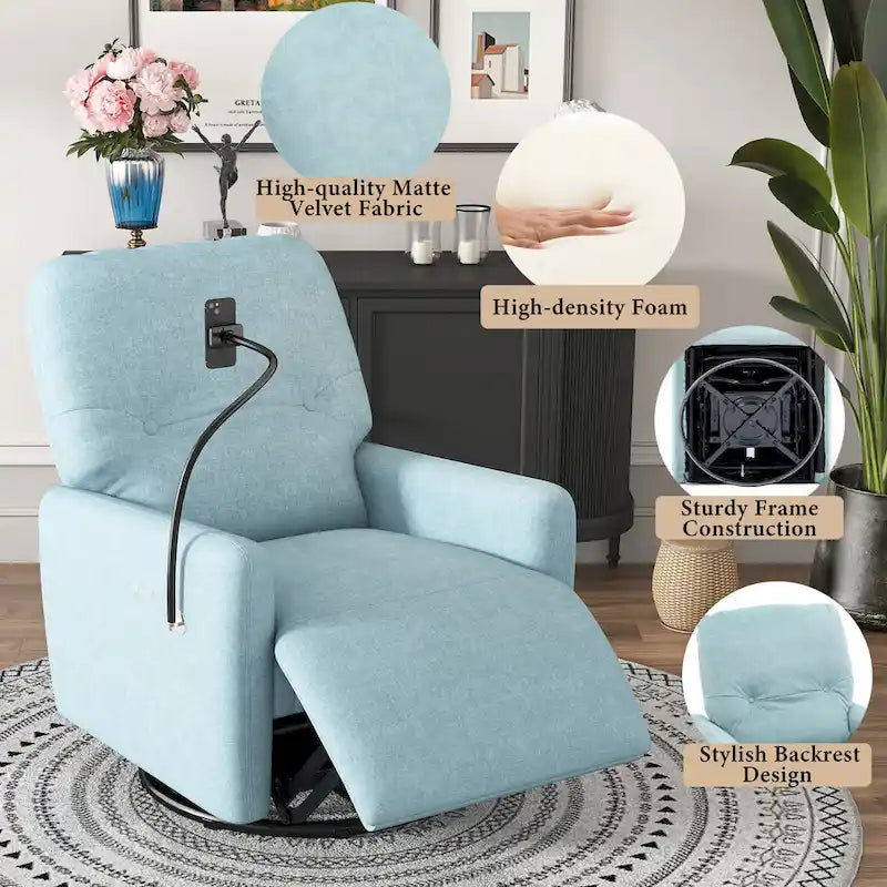 Fauteuil inclinable électrique pivotant à 270 degrés, canapé inclinable individuel pour cinéma maison avec porte-téléphone pour L