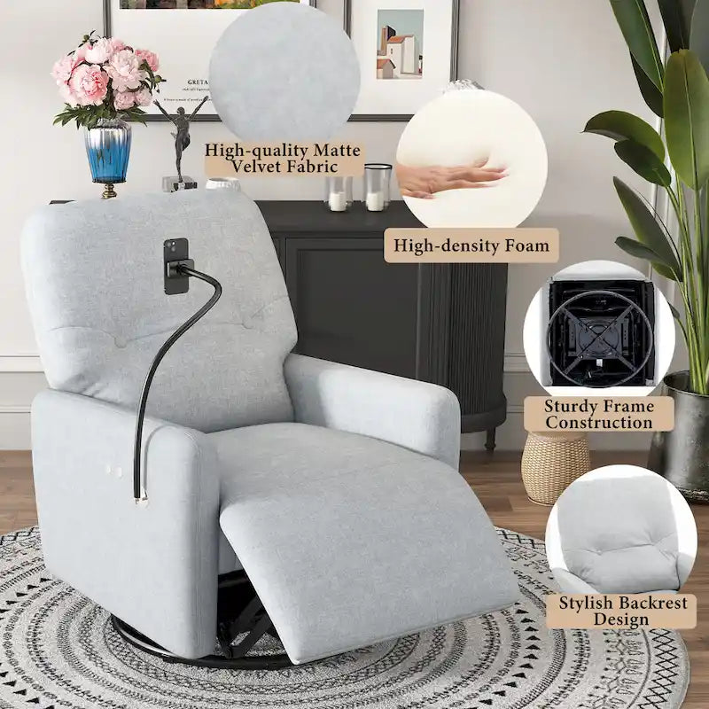 Fauteuil inclinable électrique pivotant à 270 degrés, canapé inclinable individuel pour cinéma maison avec porte-téléphone pour L