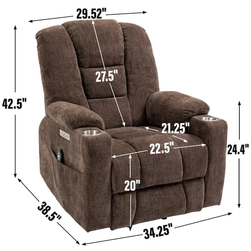 Fauteuil inclinable releveur électrique grande puissance EMON avec massage et fonction chauffante pour personnes âgées, fauteuil inclinable large et rembourré, mécanisme de mouvement robuste