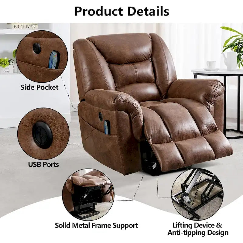 Fauteuil inclinable électrique releveur en cuir PU avec fonction massage et télécommande facile à utiliser