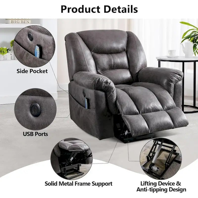 Fauteuil inclinable électrique releveur en cuir PU avec fonction massage et télécommande facile à utiliser