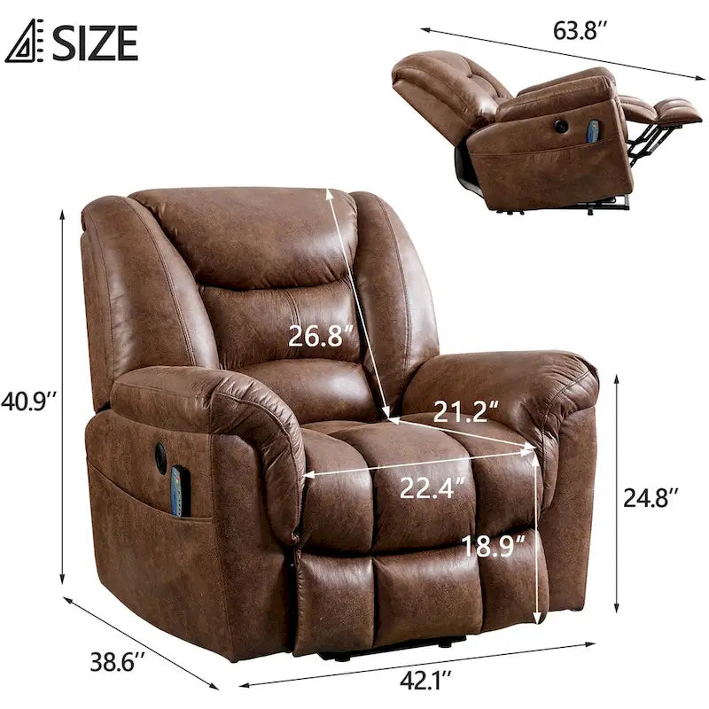 Fauteuil inclinable électrique releveur en cuir PU avec fonction massage et télécommande facile à utiliser