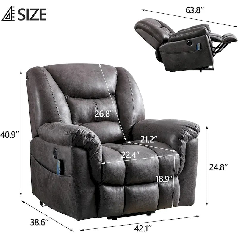 Fauteuil inclinable électrique releveur en cuir PU avec fonction massage et télécommande facile à utiliser