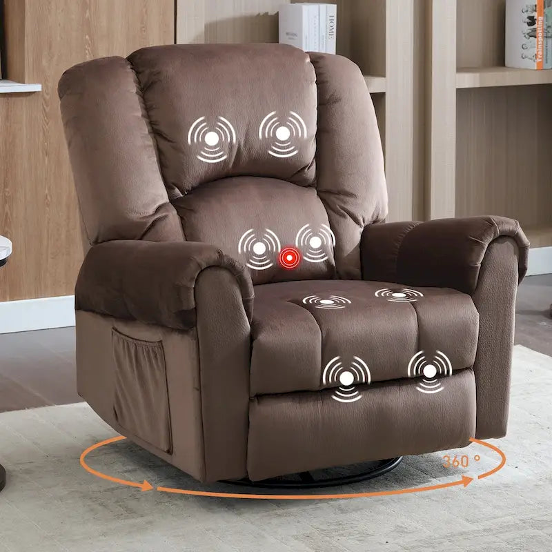 Fauteuils inclinables pivotants berçants avec massage et chaleur et poches latérales