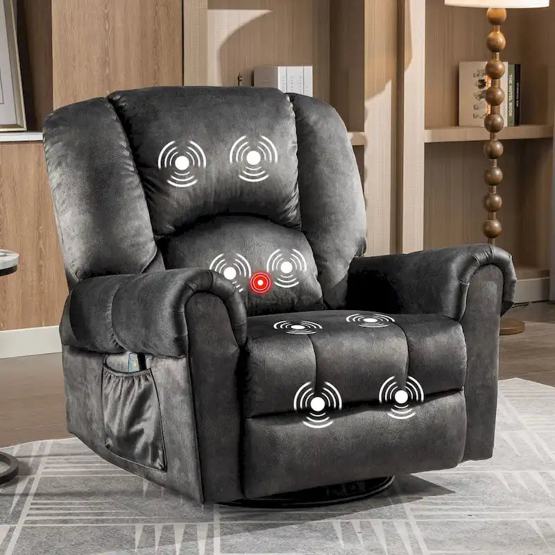 Fauteuils inclinables pivotants berçants avec massage et chaleur et poches latérales