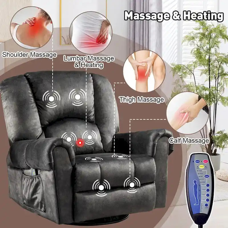 Fauteuils inclinables pivotants berçants avec massage et chaleur et poches latérales