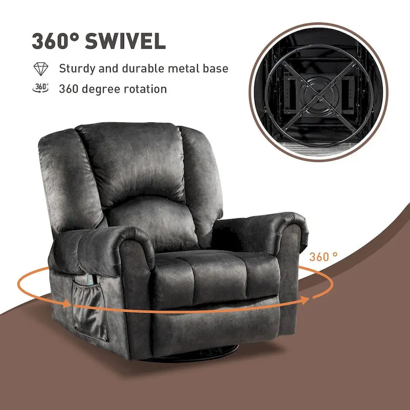 Fauteuils inclinables pivotants berçants avec massage et chaleur et poches latérales