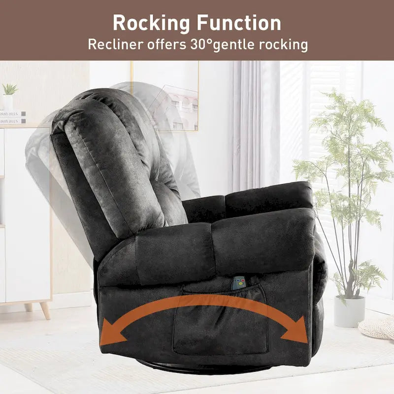 Fauteuils inclinables pivotants berçants avec massage et chaleur et poches latérales