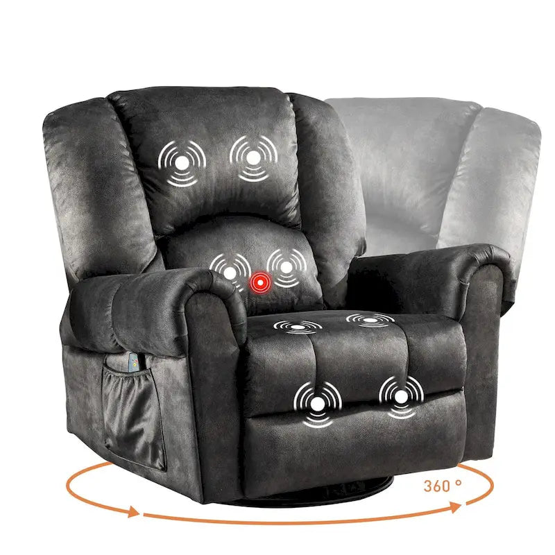 Fauteuils inclinables pivotants berçants avec massage et chaleur et poches latérales
