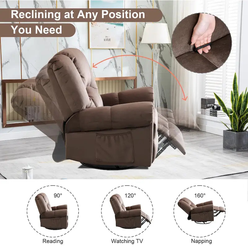 Fauteuils inclinables pivotants berçants avec massage et chaleur et poches latérales