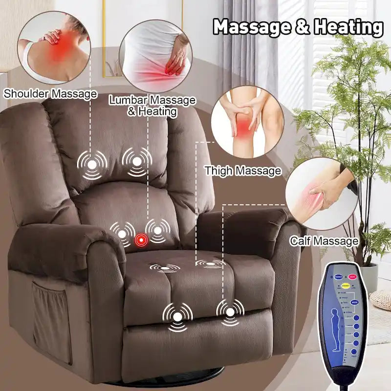 Fauteuils inclinables pivotants berçants avec massage et chaleur et poches latérales