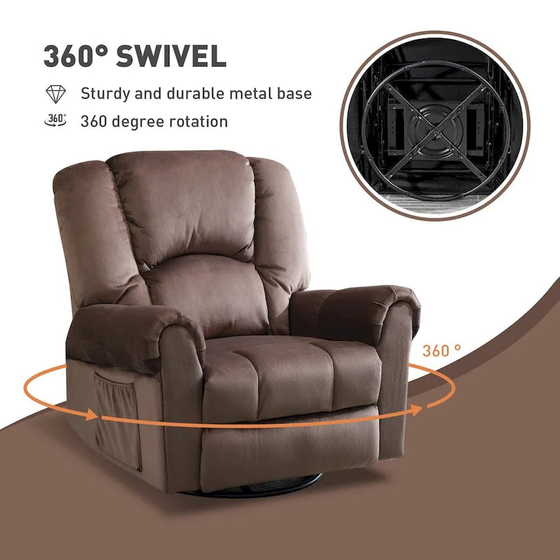 Fauteuils inclinables pivotants berçants avec massage et chaleur et poches latérales