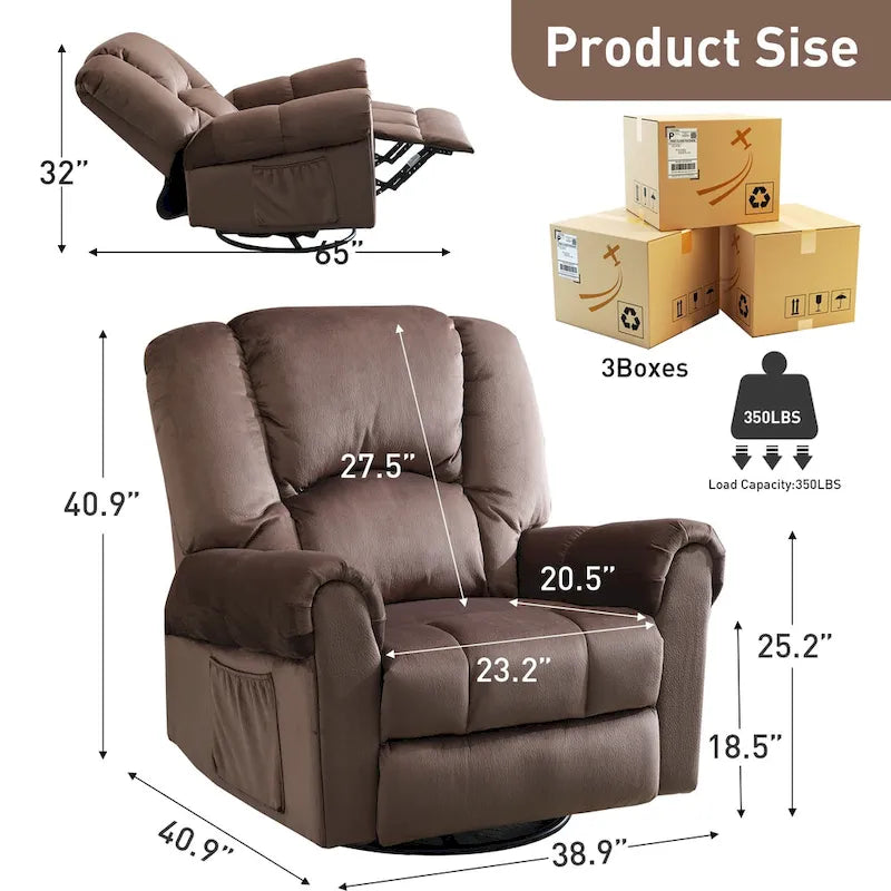 Fauteuils inclinables pivotants berçants avec massage et chaleur et poches latérales
