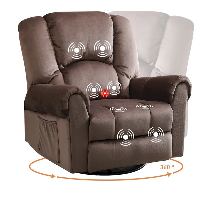 Fauteuils inclinables pivotants berçants avec massage et chaleur et poches latérales