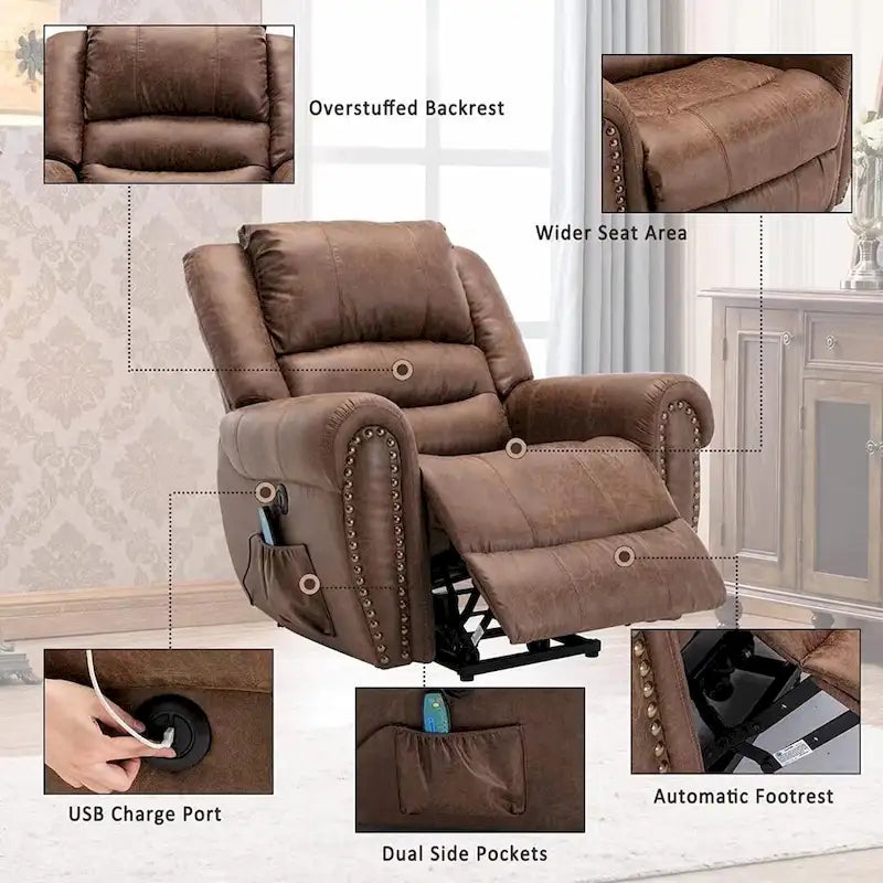 Fauteuil inclinable électrique respirant Rivet avec massage, chaleur et port USB