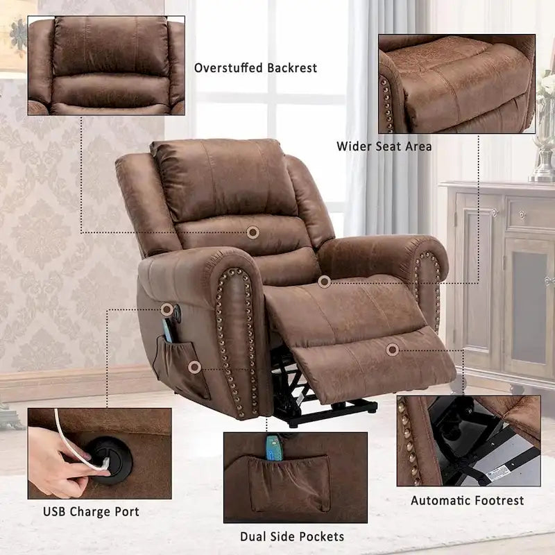 Fauteuil inclinable électrique respirant Rivet avec massage, chaleur et port USB