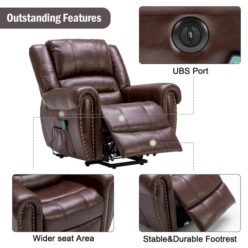 Fauteuil inclinable électrique respirant Rivet avec massage, chaleur et port USB