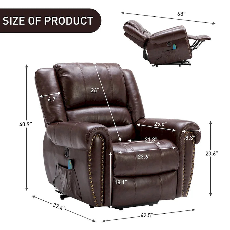 Fauteuil inclinable électrique respirant Rivet avec massage, chaleur et port USB