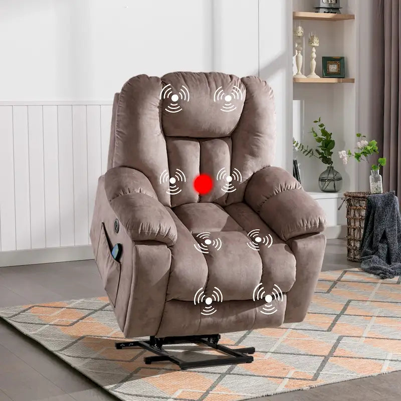 Fauteuil inclinable releveur électrique surdimensionné avec massage et chauffage et 2 porte-gobelets dissimulés pour personnes âgées