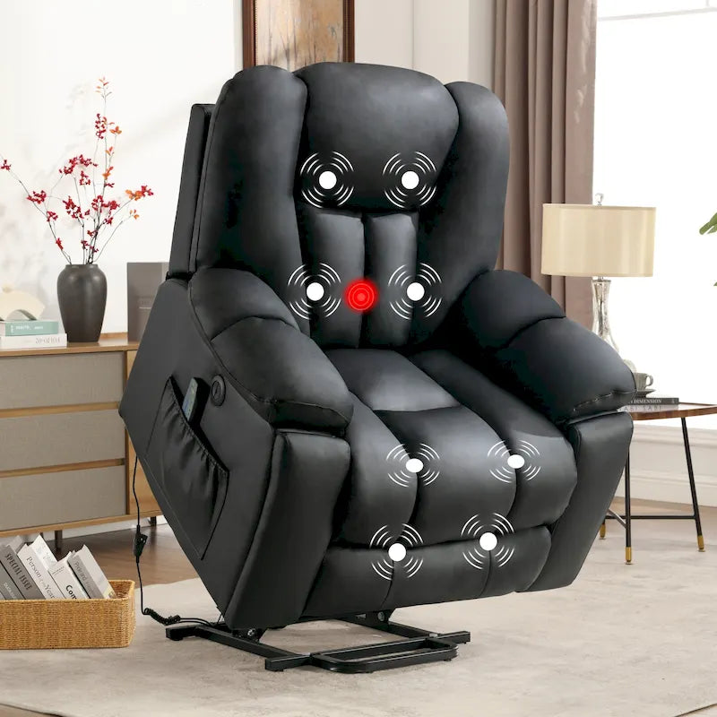 Fauteuil inclinable releveur électrique surdimensionné avec massage et chauffage et 2 porte-gobelets dissimulés pour personnes âgées